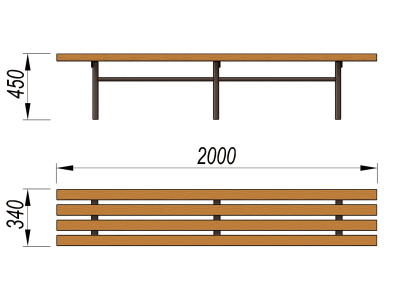 Двухметровая лавочка без спинки 2 м МАФ 1602 в Краснодаре